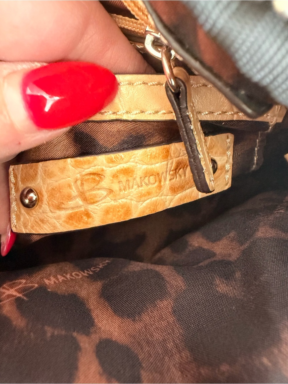 B Makowsky Tan Croc Embossed Genuine Leather Crossbody Bag Y2K - Picture 14 of 15